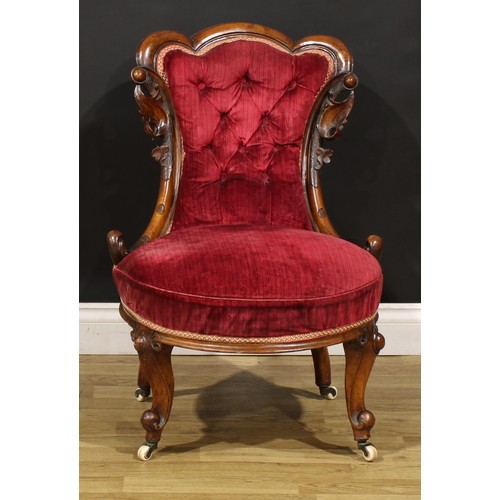 190 - A Victorian walnut trefid back drawing room chair, 78.5cm high, 56cm wide, the seat 47cm wide and 41... 