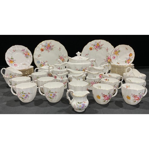 438 - A Royal Crown Derby Posies pattern tea service for twelve, comprising teapot, cream jugs, sugar bowl... 