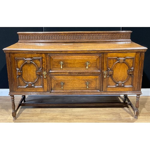 458 - A Carolean Revival oak low dresser, 109cm high, 167.5cm wide, 56cm deep