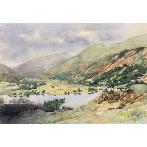 476 - Pictures and Prints - three watercolours, two oils, Lake District Scenes, J Large