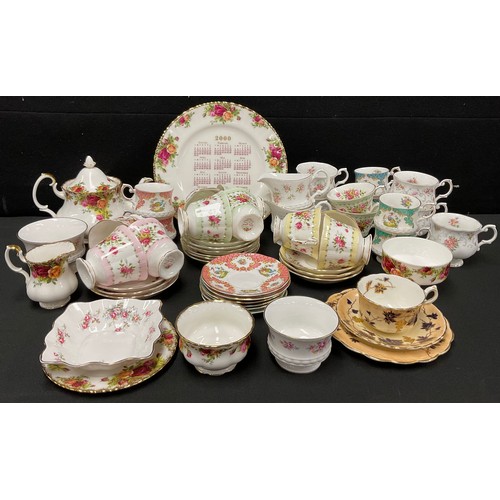 452 - A set of six Royal Albert Gaiety Series teacups and saucers, Waltz pattern; others, Gavotte and Vale... 