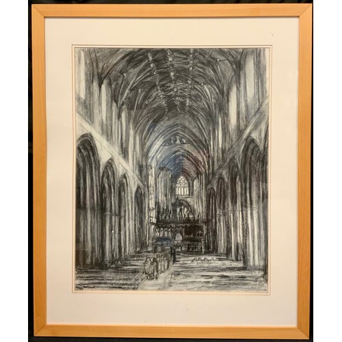 84 - Margueritte Elliott  Chester Cathedral Nave signed, charcoal, 60cm x 48cm.