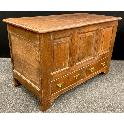 89 - An 18th century style Victorian oak Lancashire chest, 71.5cm high x 112cm x 55.5cm.