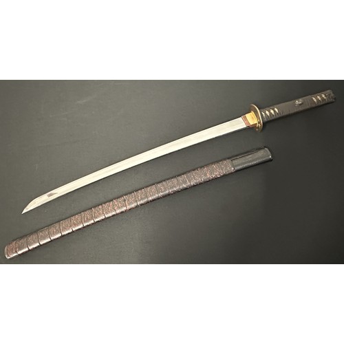 9069 - Japanese Sword with single edge blade 562mm in length. Good Hamon line. Tang in unsigned. Fish Menuk... 