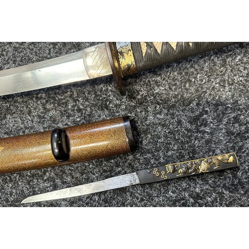 9070 - Japanese Pair Daisho Swords with complete with display stand and cloth protective bags. Larger Katan... 