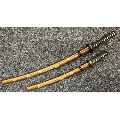 9070 - Japanese Pair Daisho Swords with complete with display stand and cloth protective bags. Larger Katan... 