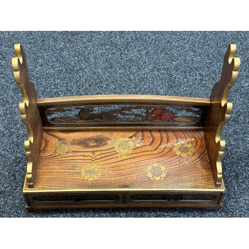 9072 - Japanese Sword Display Stand for three swords. Wooden construction with decorative brass inlays. Two... 