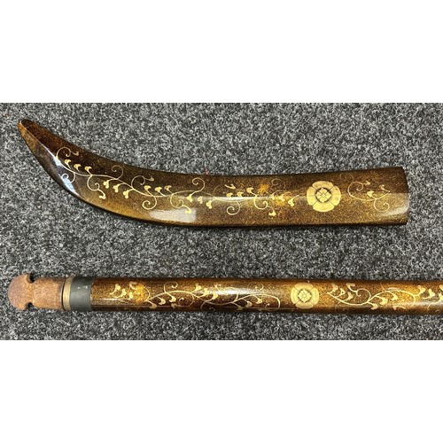 9078 - Japanese Naginata Polearm 190cm in length, oval in section and Blade Cover 47cm in length. Gilt lacq... 