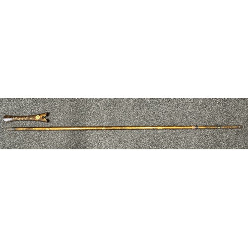 9079 - Japanese Naginata Polearm 215cm in length, circular in section and Blade Cover 41cm in length. Gilt ... 