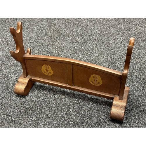 9085 - Japanese Sword Stand for three swords. Wooden. Decorated with gilt Bamboo designs. Height 34.5cc, wi... 