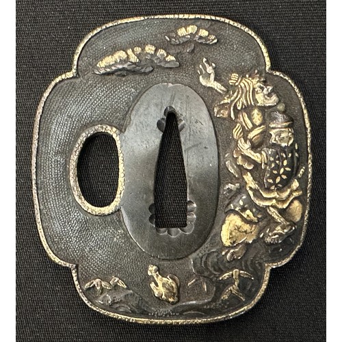 9093 - Japanese Sword Tsuba in bronze, unsigned. Size 68mm x 60mm.