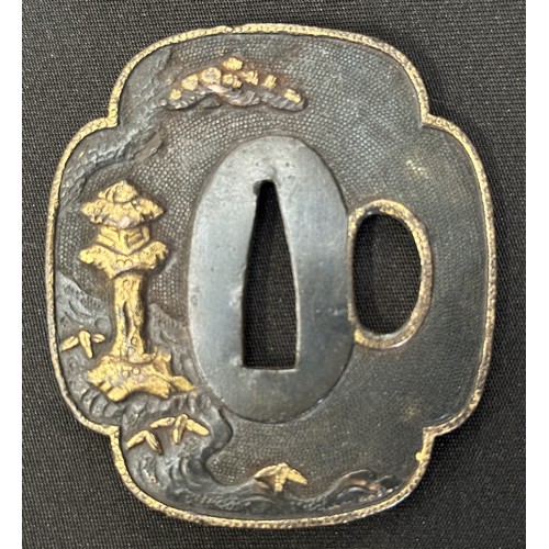 9093 - Japanese Sword Tsuba in bronze, unsigned. Size 68mm x 60mm.