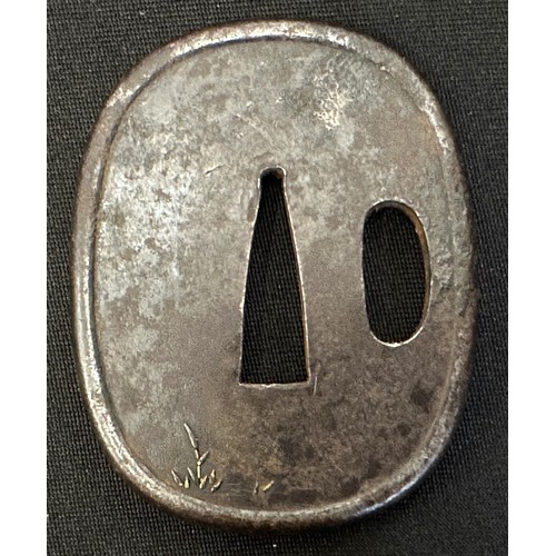 9094 - Japanese Sword Tsuba, iron, unsigned, size 60mm x 47mm.