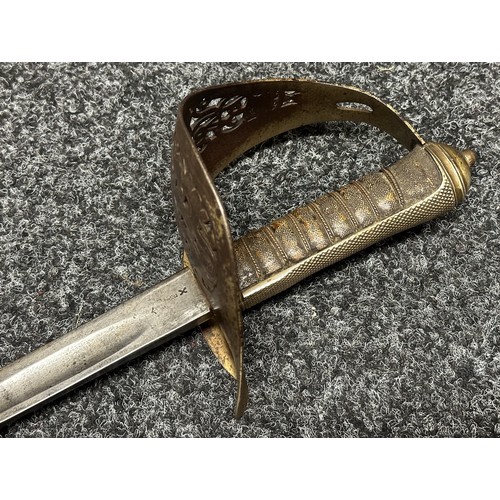 9109 - WW1 British 1897 Pattern Officers Sword with plain fullered single edged blade 814mm in length. Enfi... 