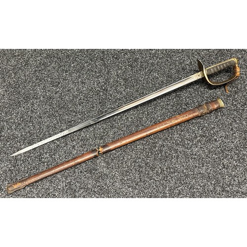 9110 - WW1 British Officers 1897 Pattern Sword with fullered plain blade, proof marked along with makers ma... 