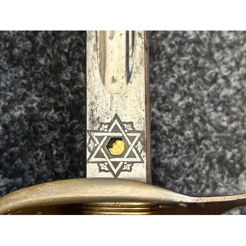 9110 - WW1 British Officers 1897 Pattern Sword with fullered plain blade, proof marked along with makers ma... 