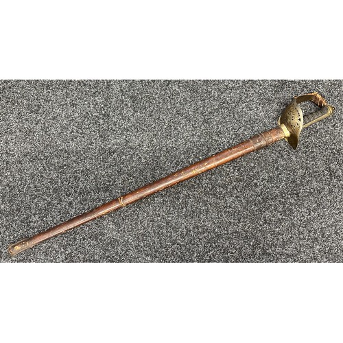 9110 - WW1 British Officers 1897 Pattern Sword with fullered plain blade, proof marked along with makers ma... 