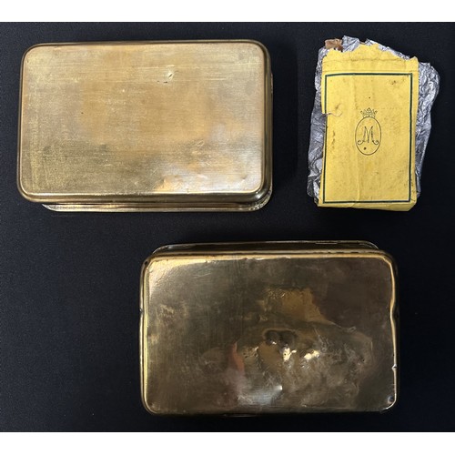 9111 - WW1 British Princess Mary's Gift Tin Christmas 1914: two examples and one is complete with one opene... 