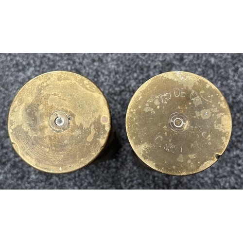 9114 - WWI French 75mm Trench Art brass shell cases, fully worked one inscribed 