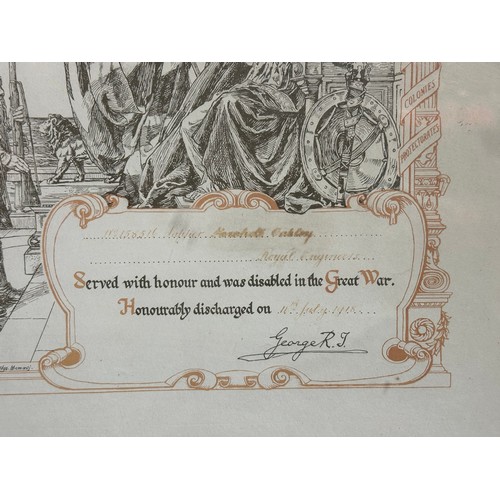 9119 - WW1 British Honourable Discharge Certificate in original frame to 158516 Sapper Oakley, Royal Engine... 