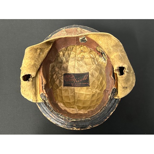 9122 - WW1 French Flying Helmet. Machine woven makers label to crown 