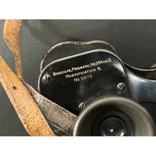 9123 - WW1 British Binoculars, Prismatic No.3 Mark I. Magification 6. Serial no. 9875. Maker marked and dat... 