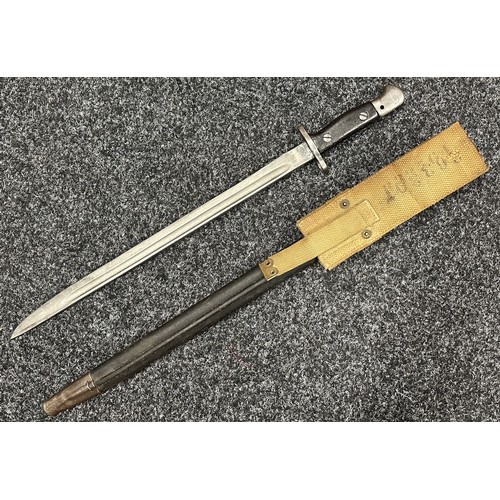 9124 - WW1 British 1907 Pattern Bayonet with single edged fullered blade 425mm in length, maker marked and ... 