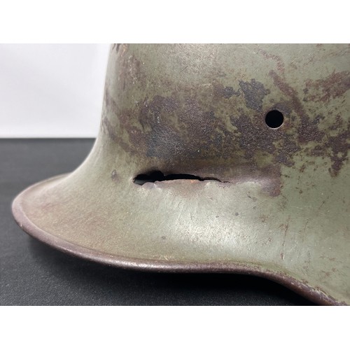 9130 - WW1 Imperial German M16 Helmet Shell with original paint. No liner or chinstrap. Shrapnel damage to ... 