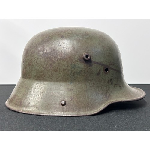 9130 - WW1 Imperial German M16 Helmet Shell with original paint. No liner or chinstrap. Shrapnel damage to ... 