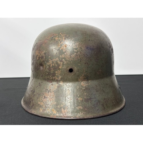 9130 - WW1 Imperial German M16 Helmet Shell with original paint. No liner or chinstrap. Shrapnel damage to ... 