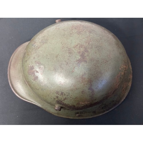 9130 - WW1 Imperial German M16 Helmet Shell with original paint. No liner or chinstrap. Shrapnel damage to ... 