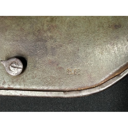 9130 - WW1 Imperial German M16 Helmet Shell with original paint. No liner or chinstrap. Shrapnel damage to ... 