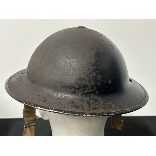 9150 - WW2 British ARP Wardens Steel Helmet with remains of original black painted finish and white 