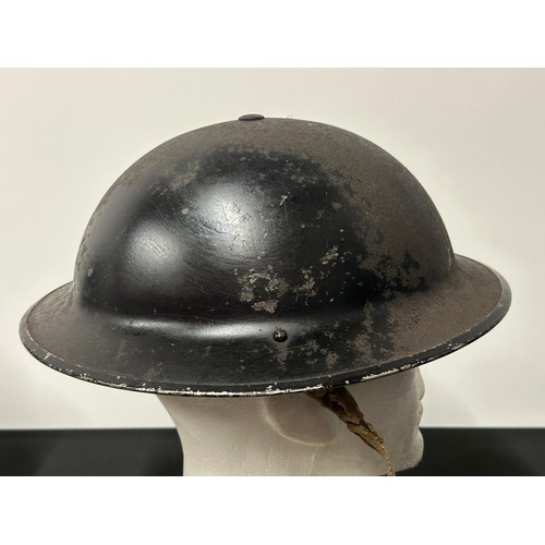 9150 - WW2 British ARP Wardens Steel Helmet with remains of original black painted finish and white 