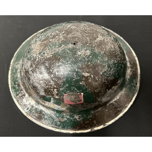 9150 - WW2 British ARP Wardens Steel Helmet with remains of original black painted finish and white 