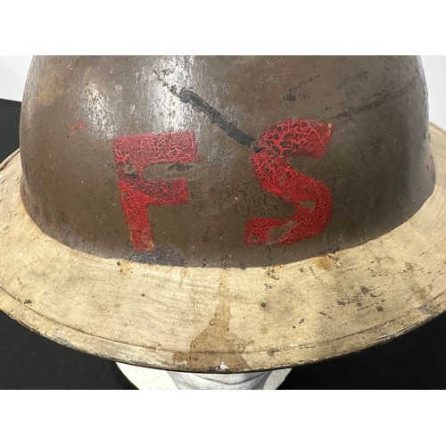 9153 - WW2 British Home Front Fire Service Helmet. Original paint. Complete with web chinstrap. Liner maker... 