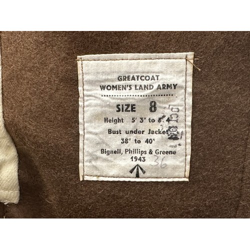 9155 - WW2 British Womens Land Army Greatcoat. Size 8, 38 to 40 inch bust, height 5'3