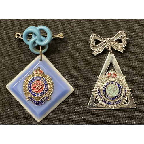 9157 - WW2 British Sweetheart Enamel Badges - Royal Engineers, Royal Army Service Corps x 2, Royal Navy x 2... 