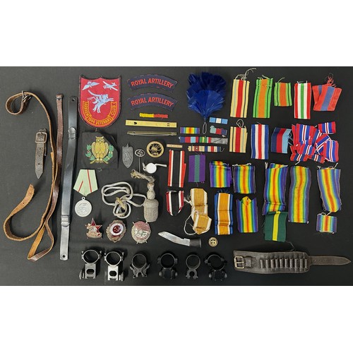 9164 - Mixed Militaria including original WW2 British & German medal ribbons, pair of WW2 printed Royal Art... 