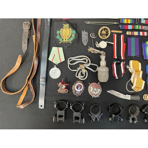 9164 - Mixed Militaria including original WW2 British & German medal ribbons, pair of WW2 printed Royal Art... 