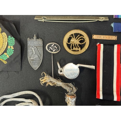 9164 - Mixed Militaria including original WW2 British & German medal ribbons, pair of WW2 printed Royal Art... 