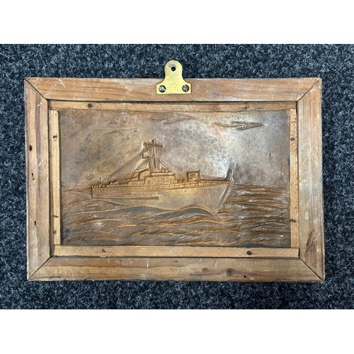 9170 - WW2 British Copper Plaque made by a German PoW showing Royal Navy Motor Launch ML237. Signed and dat... 