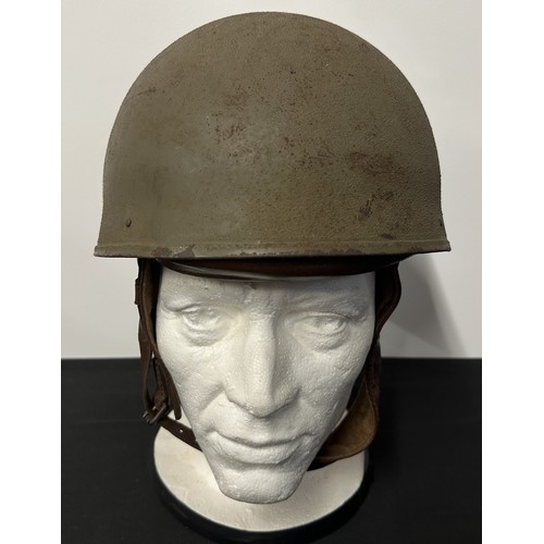 9172 - WW2 British Despatch Riders Steel Helmet. Complete with original paint, liner and chinstrap. Liner b... 