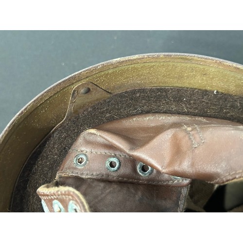 9172 - WW2 British Despatch Riders Steel Helmet. Complete with original paint, liner and chinstrap. Liner b... 