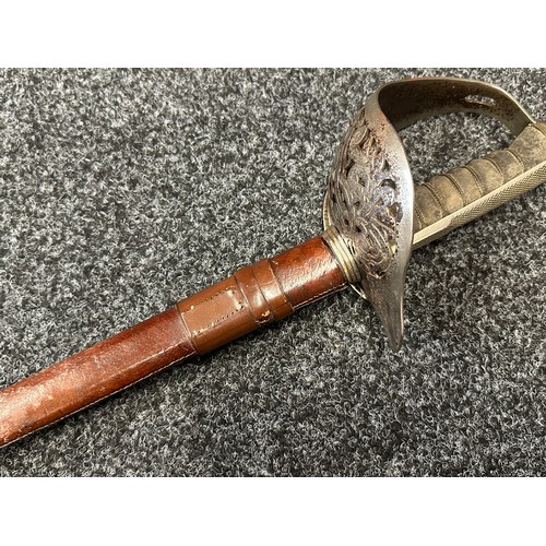 9174 - WW2 British officers 1897 Pattern Sword with fullered single edged blade with GRVI and 