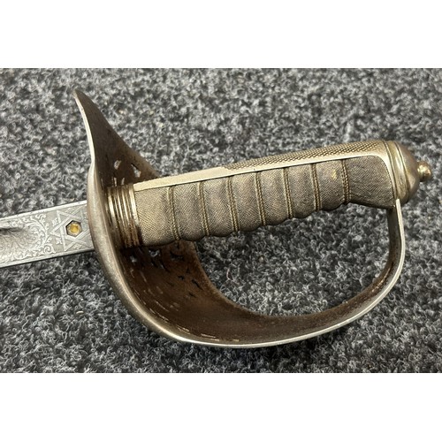 9174 - WW2 British officers 1897 Pattern Sword with fullered single edged blade with GRVI and 