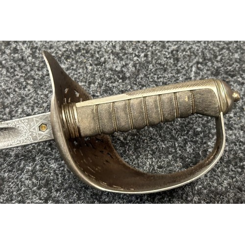 9174 - WW2 British officers 1897 Pattern Sword with fullered single edged blade with GRVI and 