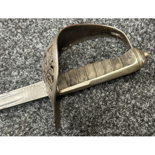 9174 - WW2 British officers 1897 Pattern Sword with fullered single edged blade with GRVI and 