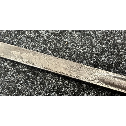 9174 - WW2 British officers 1897 Pattern Sword with fullered single edged blade with GRVI and 