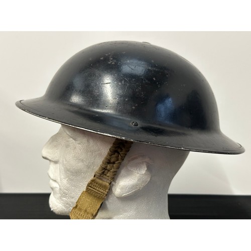 9175 - WW2 British Home Front Air Raid Wardens Steel helmet. Original black paint with white 